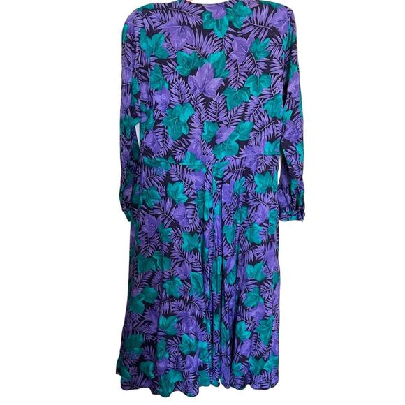 Leslie Fay Women's Vintage 80s 90s Floral Midi Dress Purple Green Size 10 - Picture 2 of 8